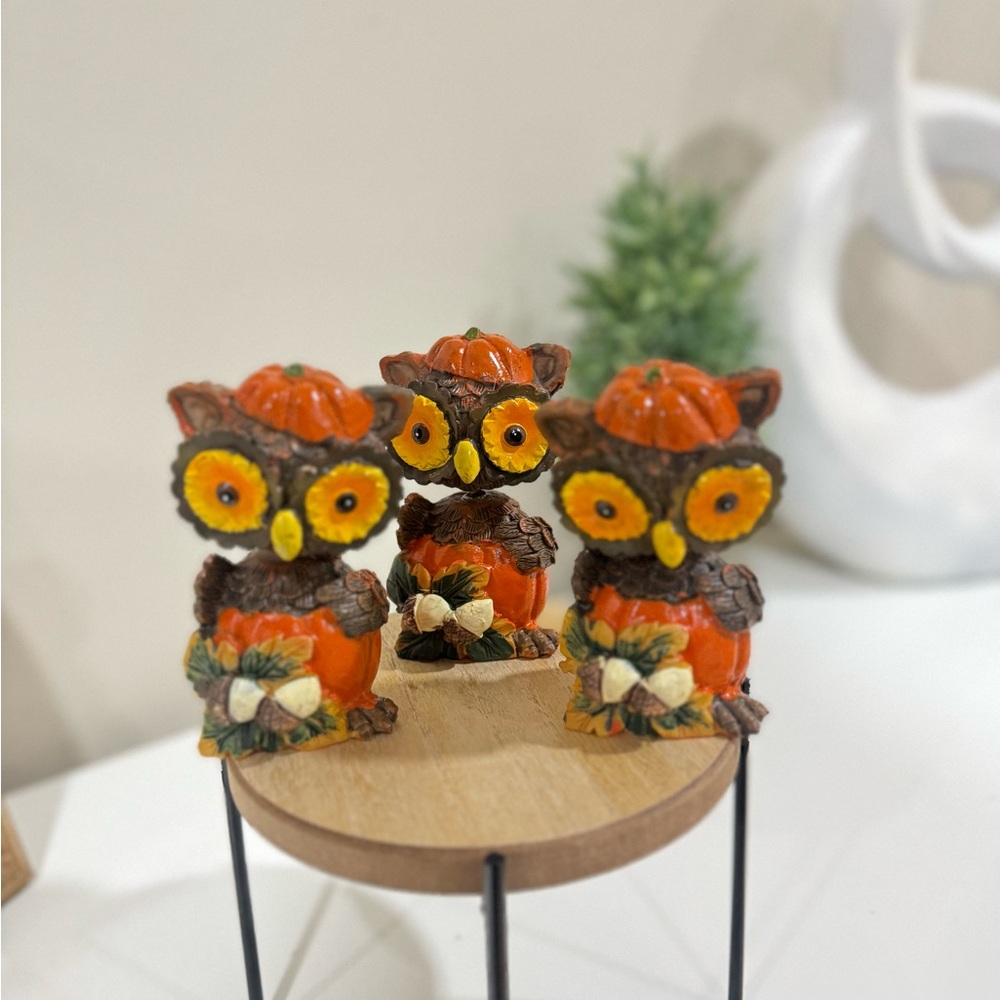 Autumn/halloween 1970’s style owl kitsch set of 3